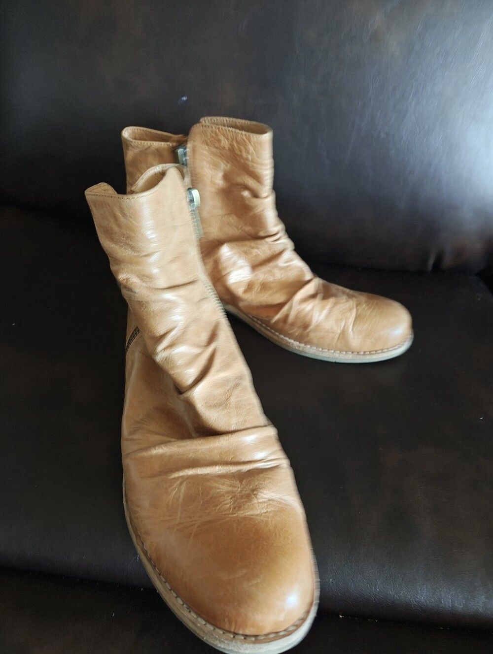 Split D Tan Leather Zip Ankle Boots